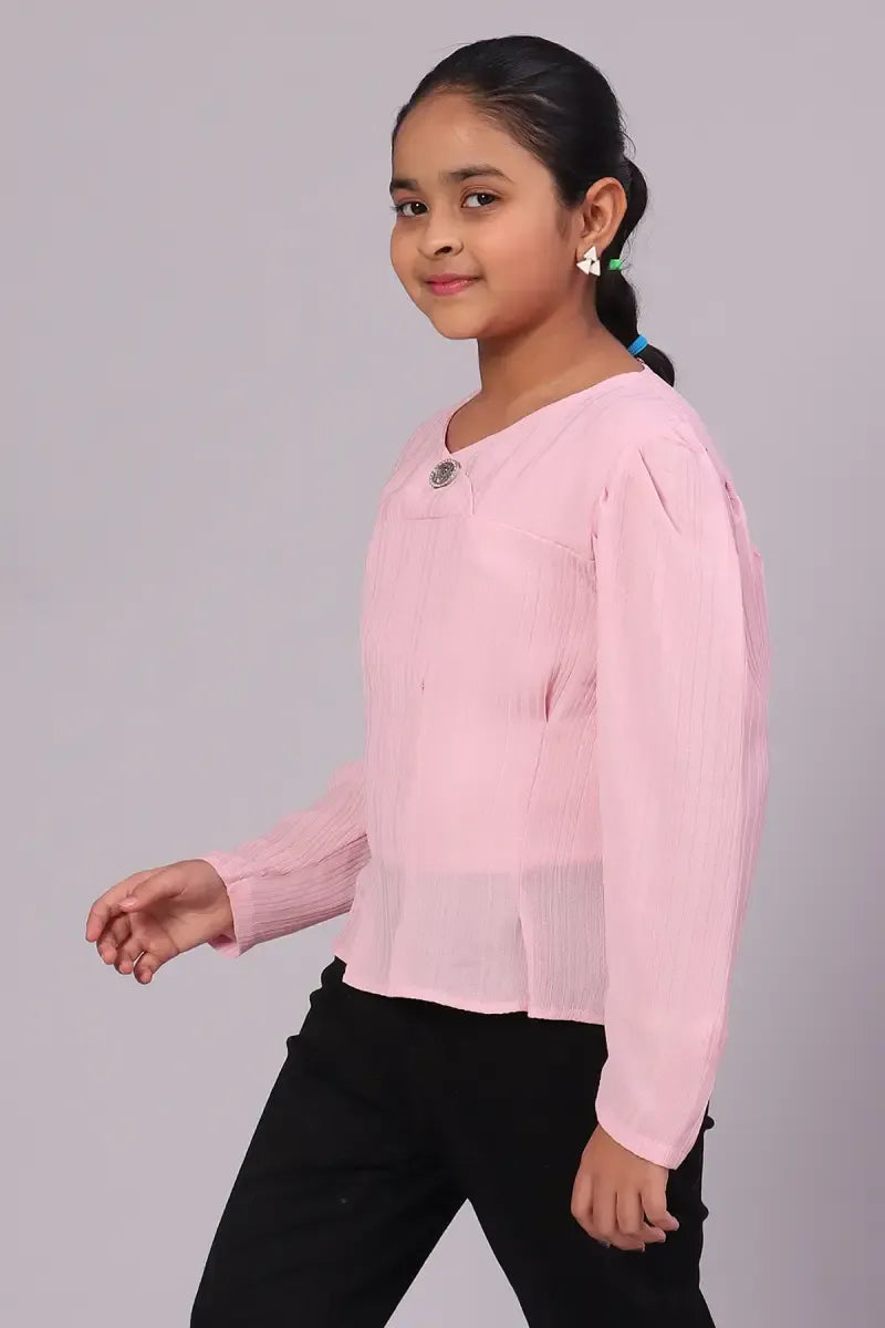 Girl's Georgette Solid Top - Pink - View 10