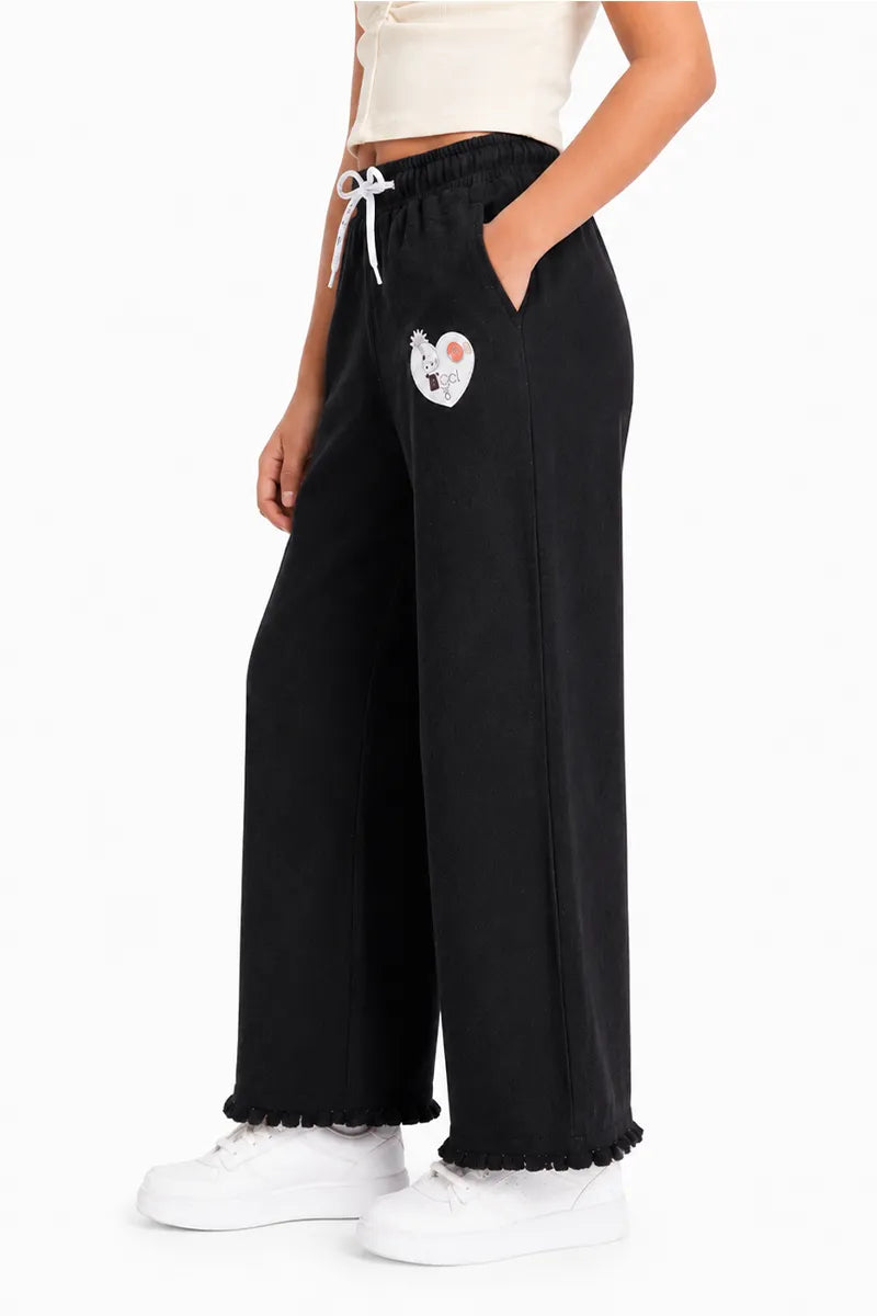 Denim Solid Palazzo Pant for Girls - Black - View 2