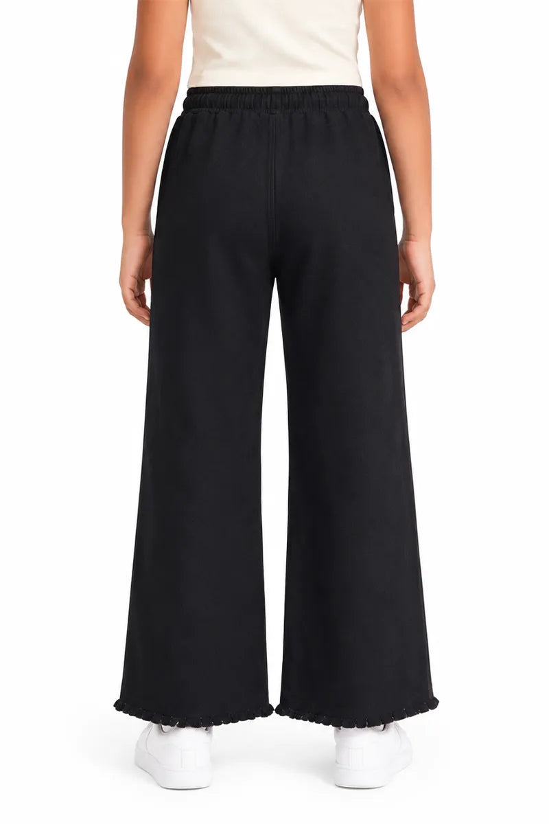 Denim Solid Palazzo Pant for Girls - Black - View 3