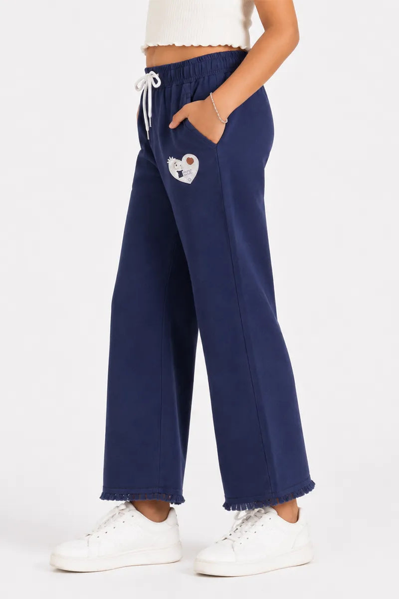 Denim Solid Palazzo Pant for Girls - Dark Blue - View 6