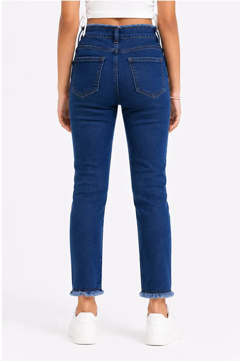 Girl's Denim Solid Stretchable Jeans - Dark Blue - View 11