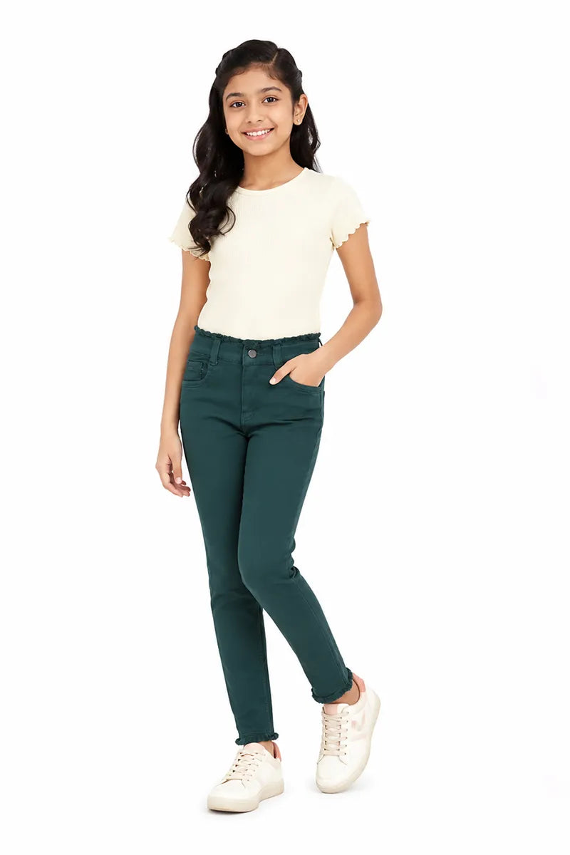 Girl's Denim Solid Stretchable Jeans - Dark Grey - View 16