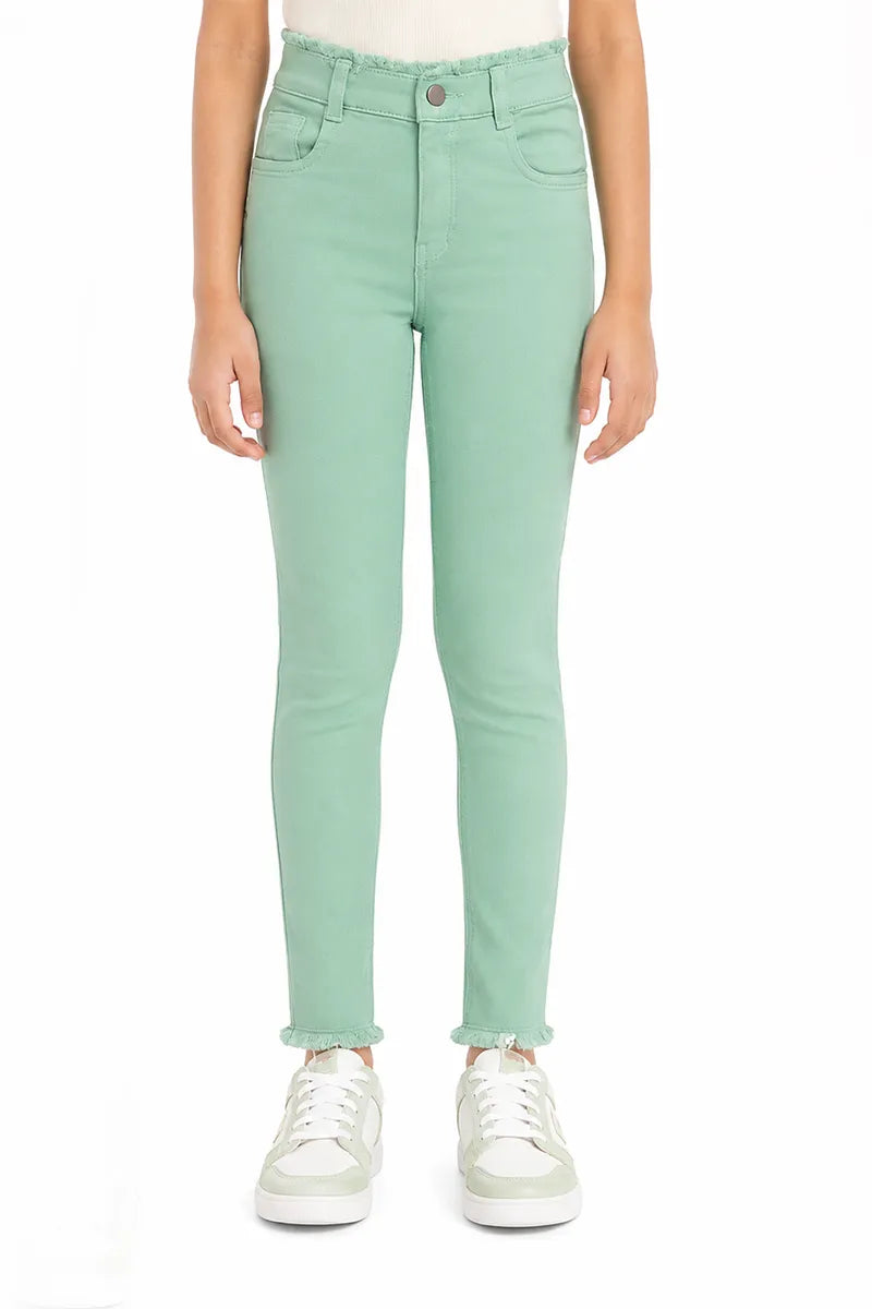 Girl's Denim Solid Stretchable Jeans - Light Grey - View 17