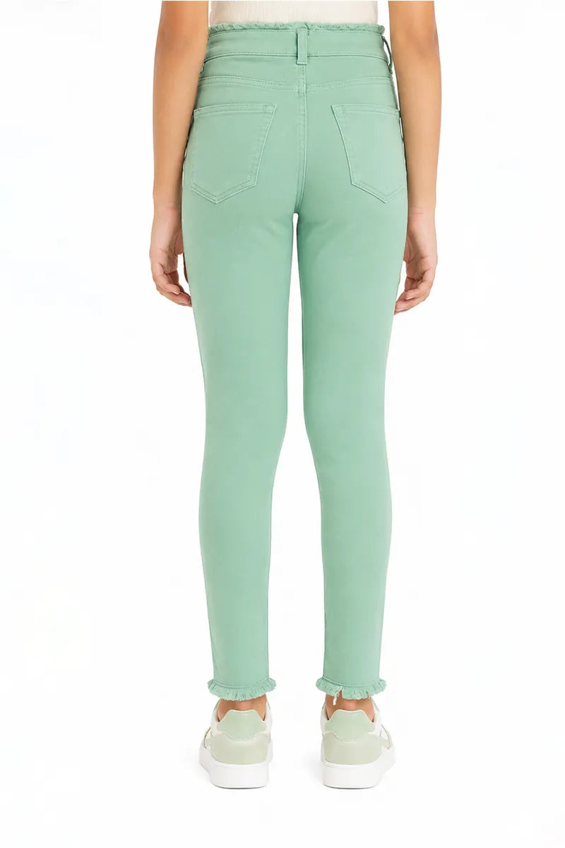 Girl's Denim Solid Stretchable Jeans - Light Grey - View 19