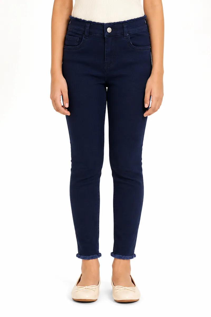 Girl's Denim Solid Stretchable Jeans - Navy Blue - View 21