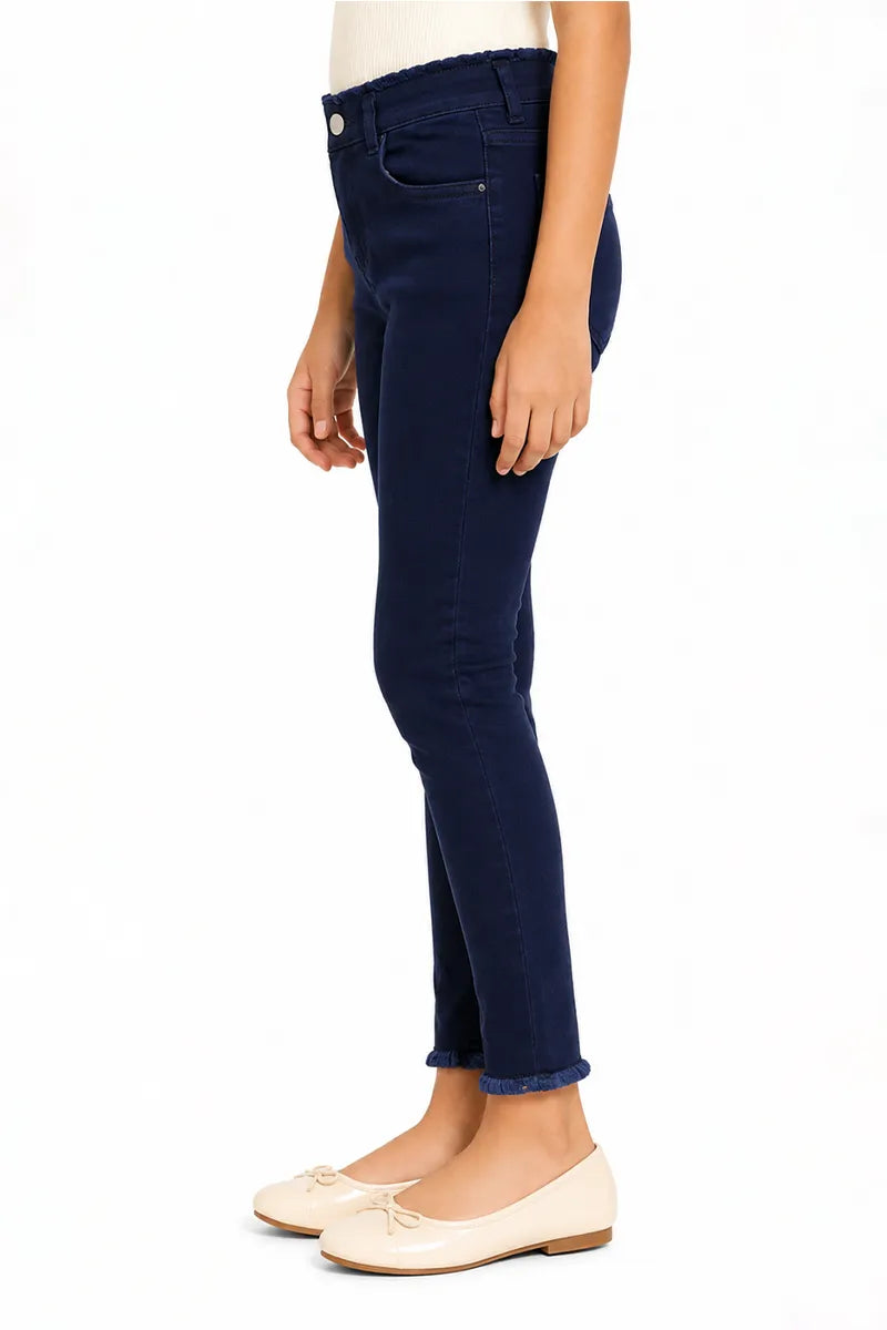Girl's Denim Solid Stretchable Jeans - Navy Blue - View 22