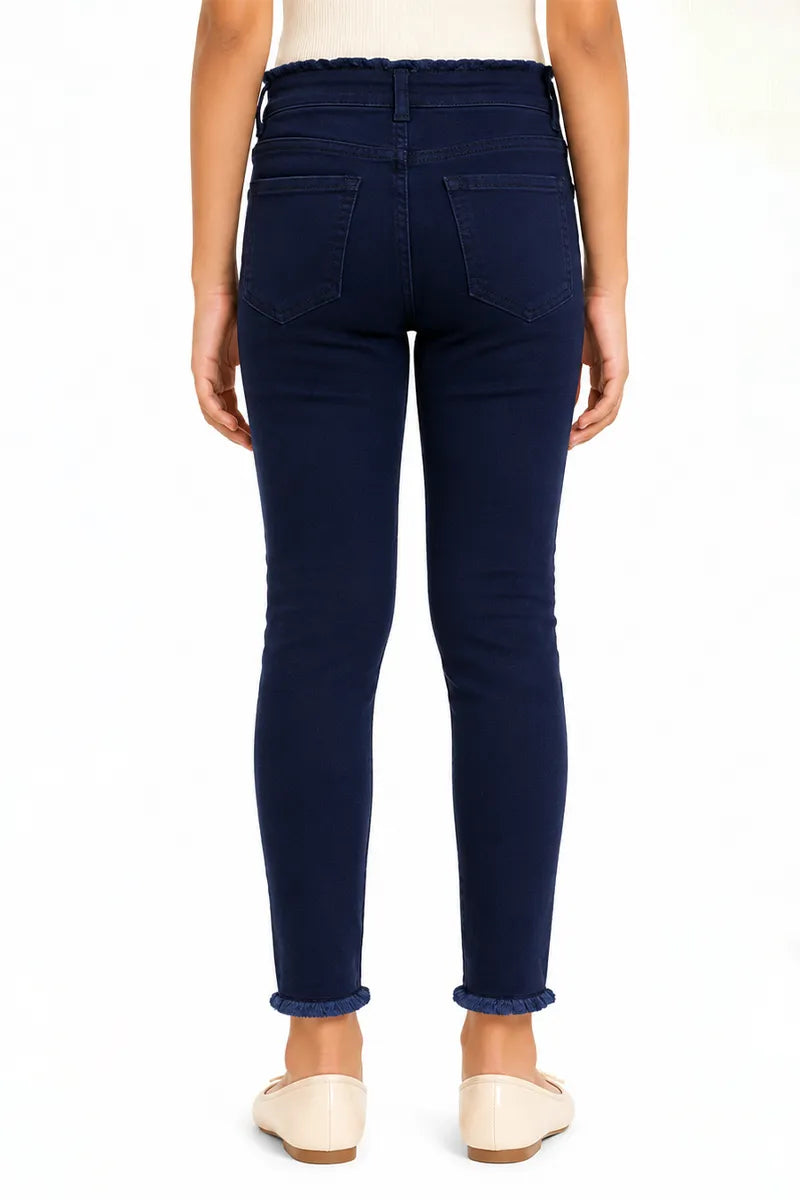 Girl's Denim Solid Stretchable Jeans - Navy Blue - View 23