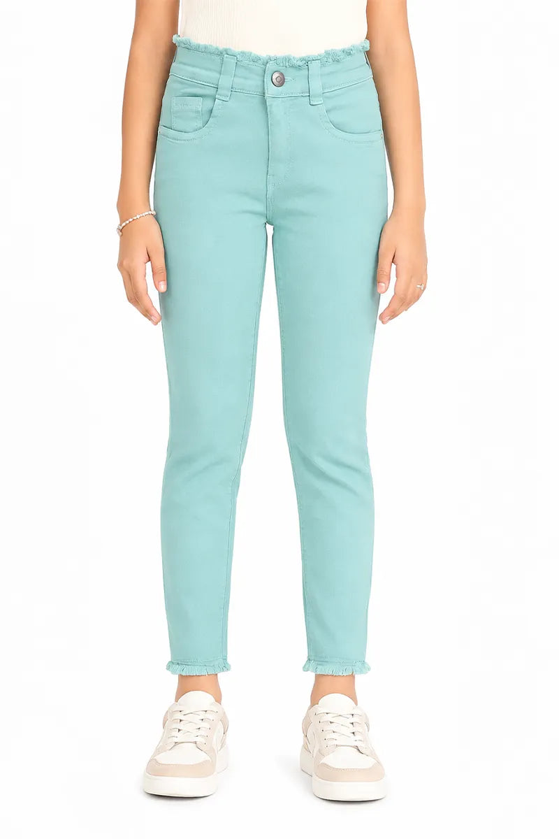 Girl's Denim Solid Stretchable Jeans - Sea Green - View 25