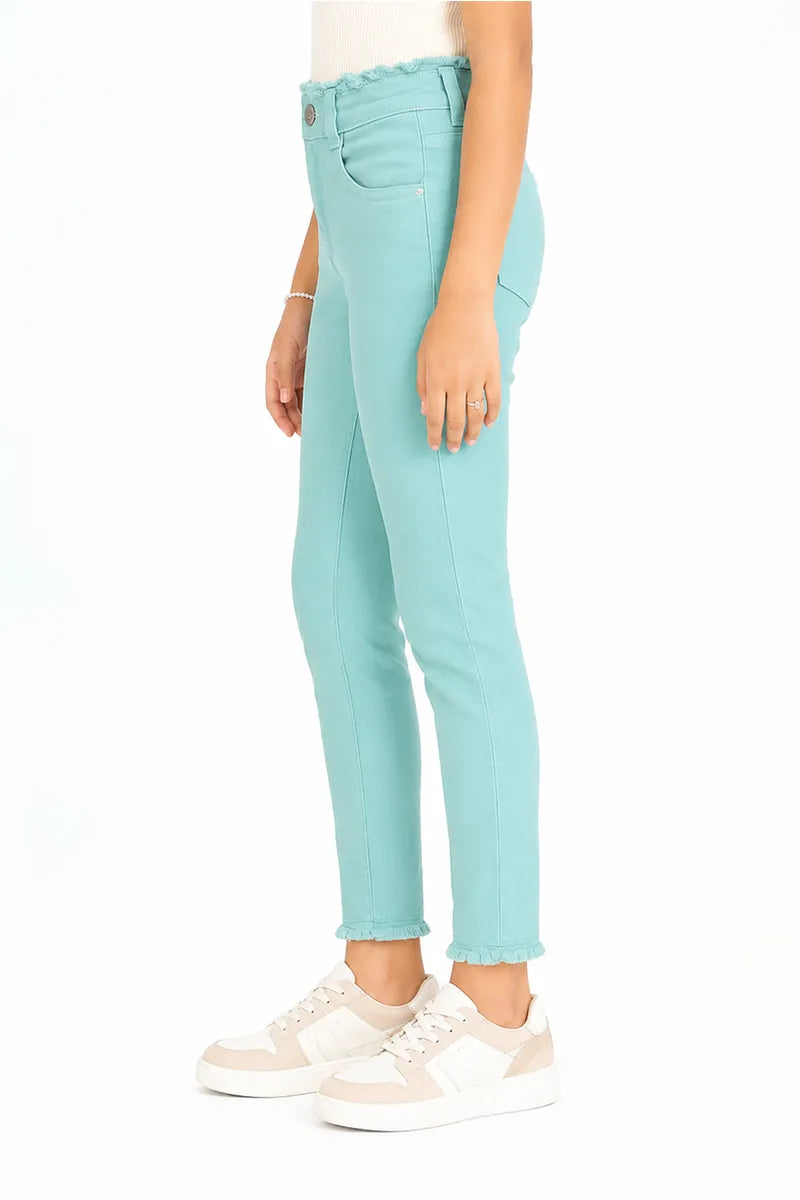 Girl's Denim Solid Stretchable Jeans - Sea Green - View 26