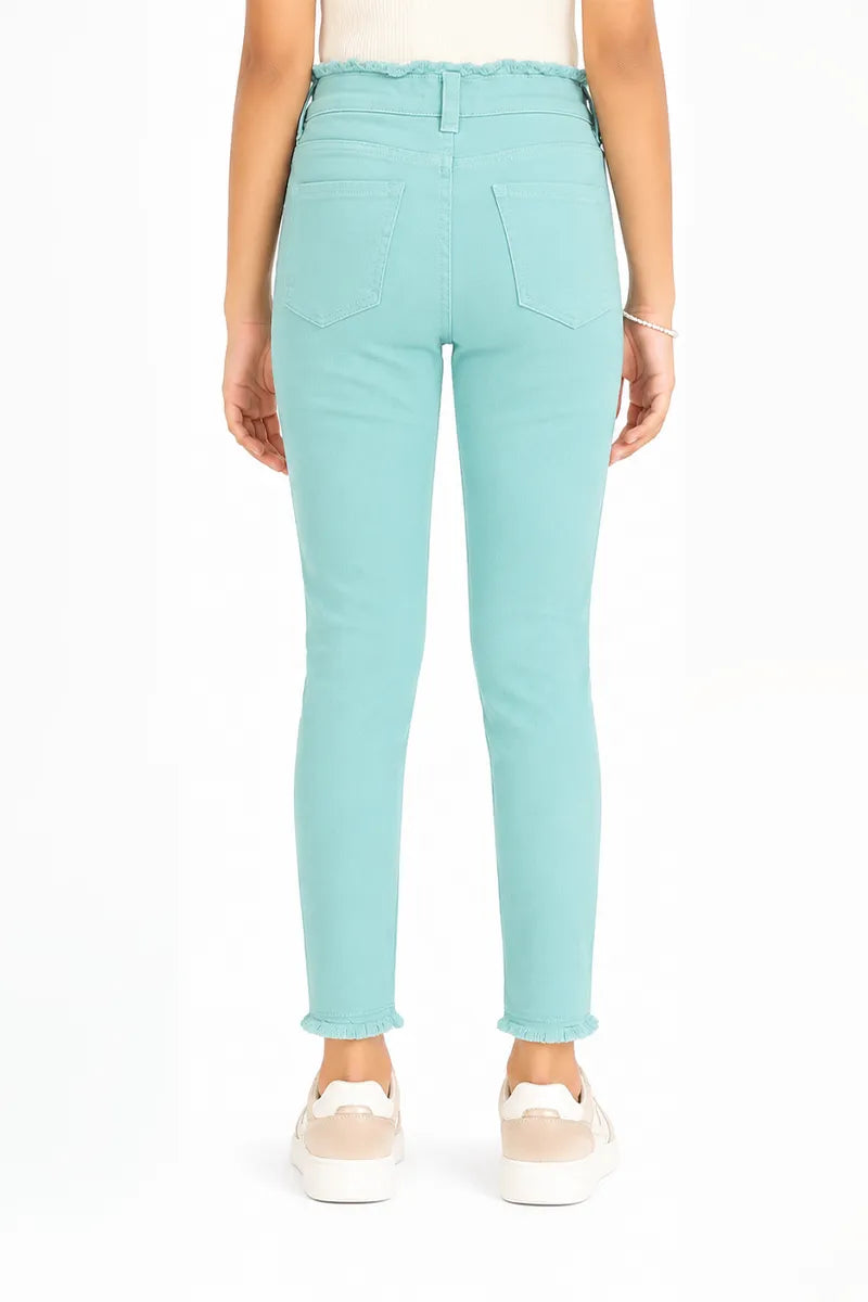 Girl's Denim Solid Stretchable Jeans - Sea Green - View 27