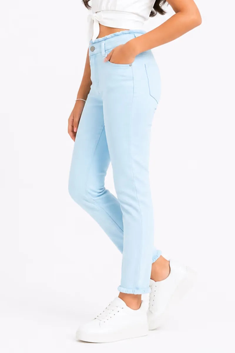 Girl's Denim Solid Stretchable Jeans - Sky Blue - View 30