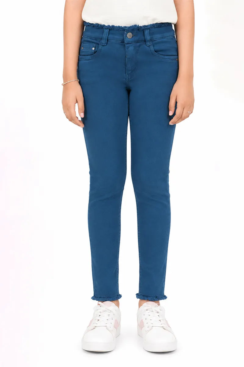Girl's Denim Solid Stretchable Jeans - Teal - View 33