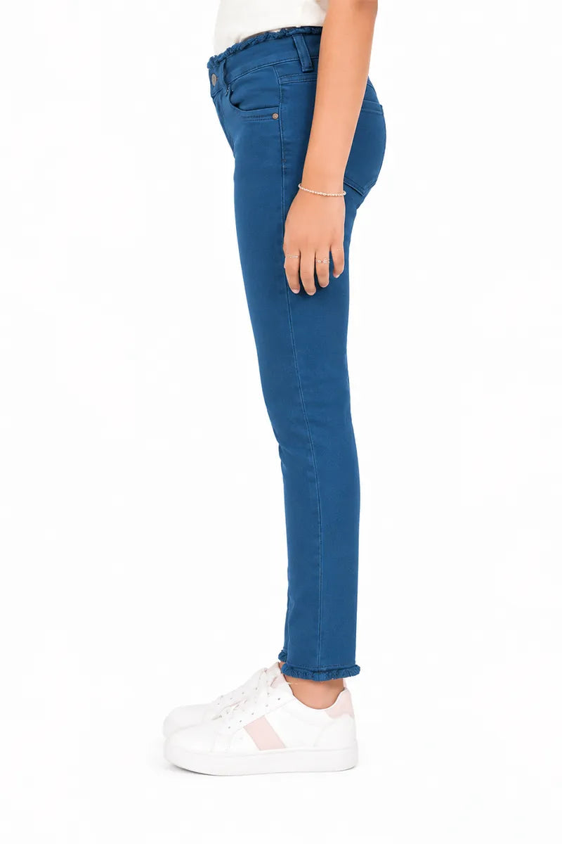 Girl's Denim Solid Stretchable Jeans - Teal - View 34