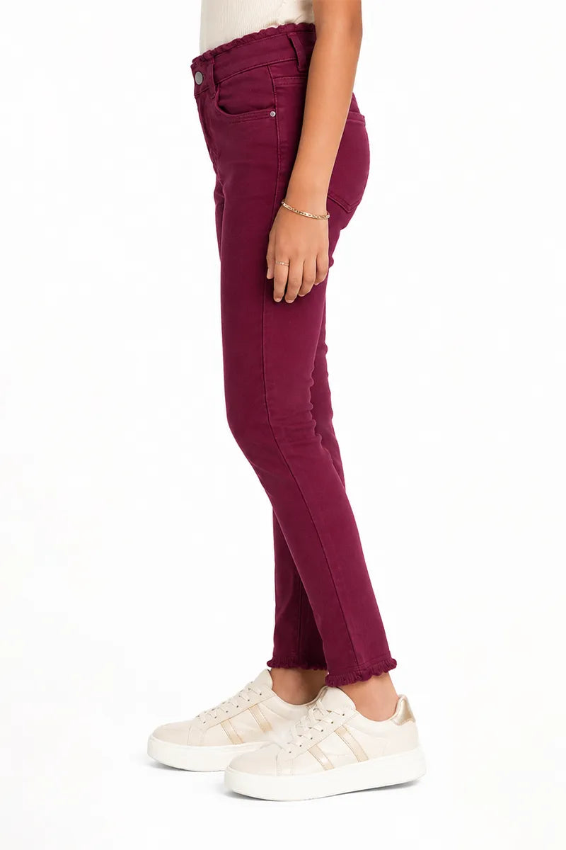 Girl's Denim Solid Stretchable Jeans - Wine - View 38