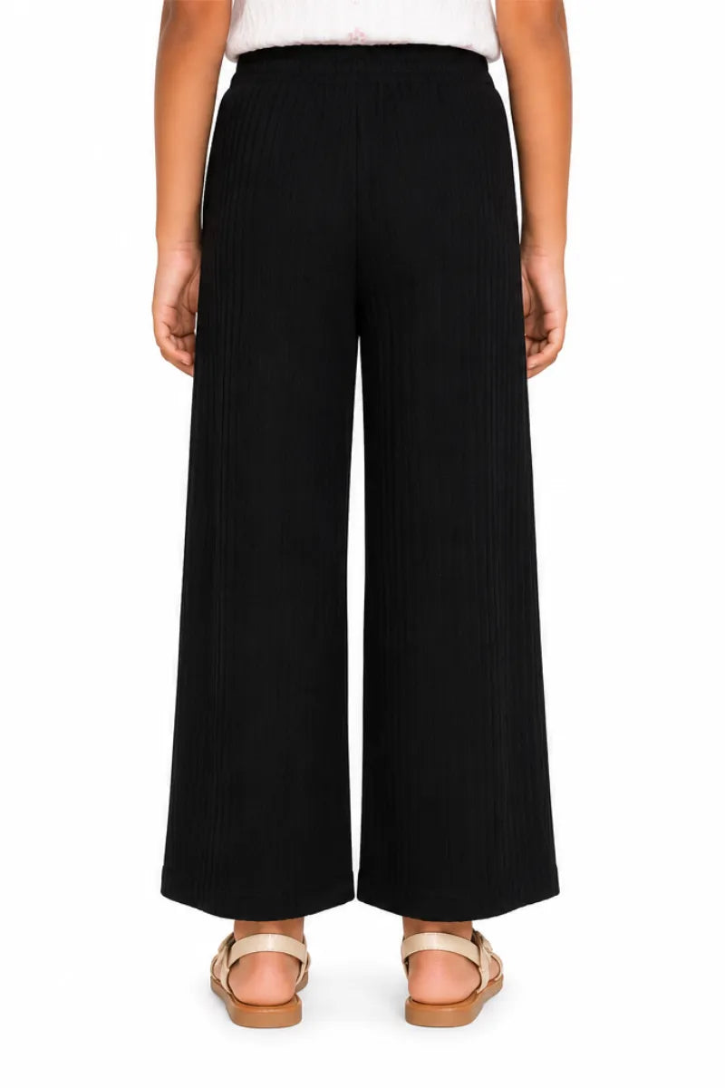 Girl's Lycra Solid Palazzos - Black - View 3