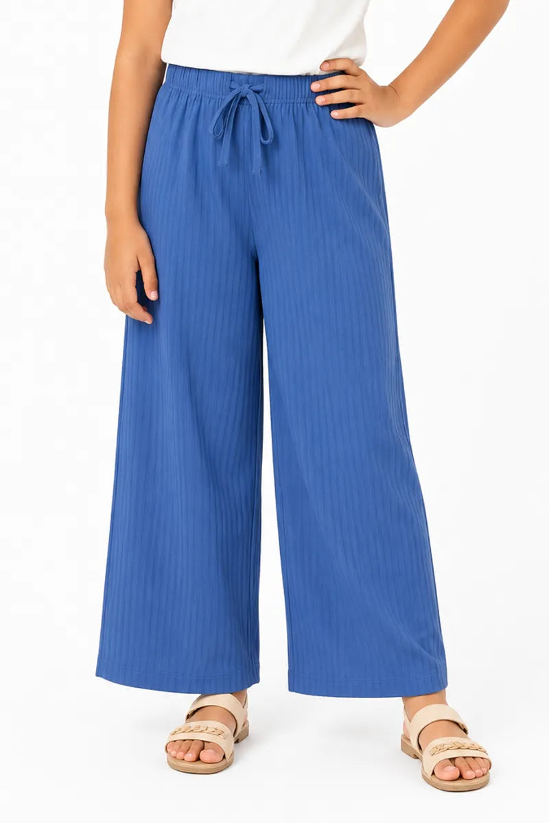 Girl's Lycra Solid Palazzos - Blue - View 5