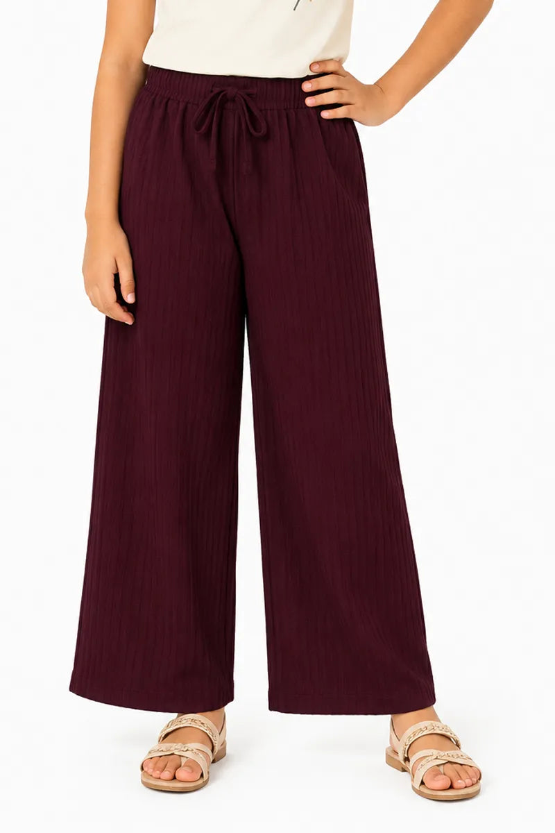 Girl's Lycra Solid Palazzos - Burgundy - View 9