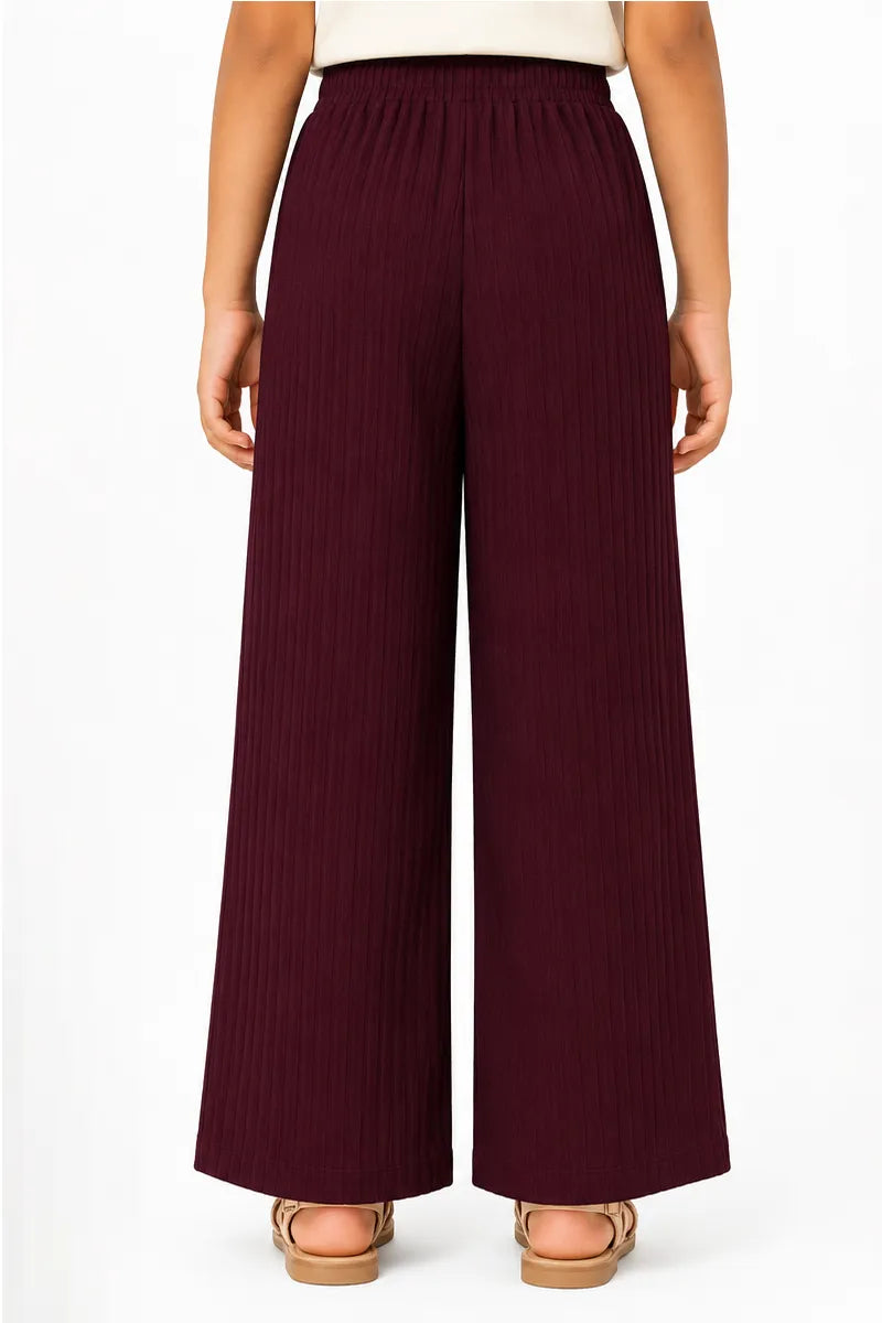 Girl's Lycra Solid Palazzos - Burgundy - View 11