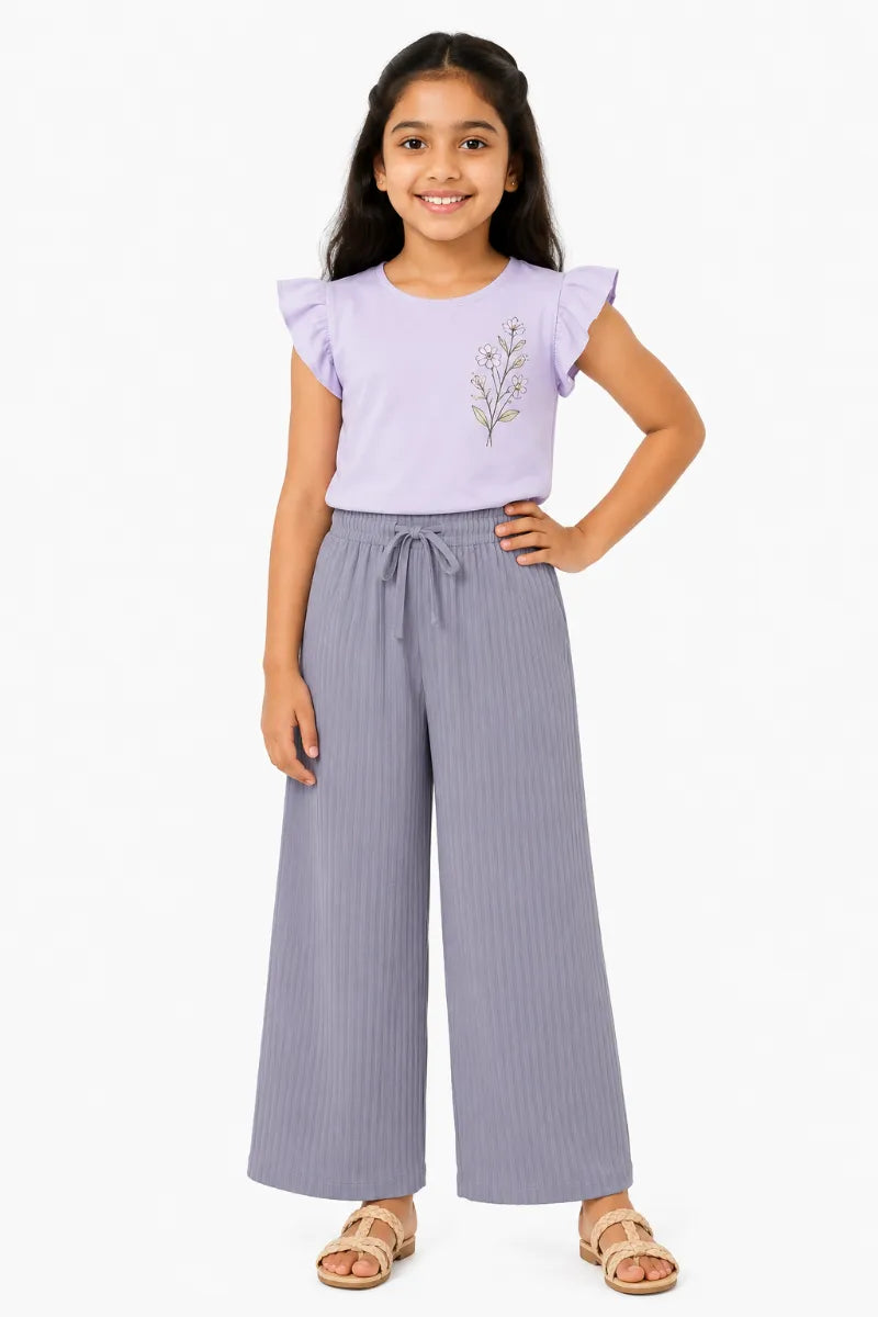 Girl's Lycra Solid Palazzos - Grey - View 20