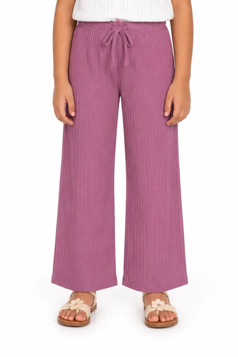 Girl's Lycra Solid Palazzos - Mauve - View 25