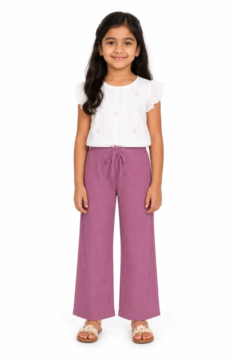 Girl's Lycra Solid Palazzos - Mauve - View 28