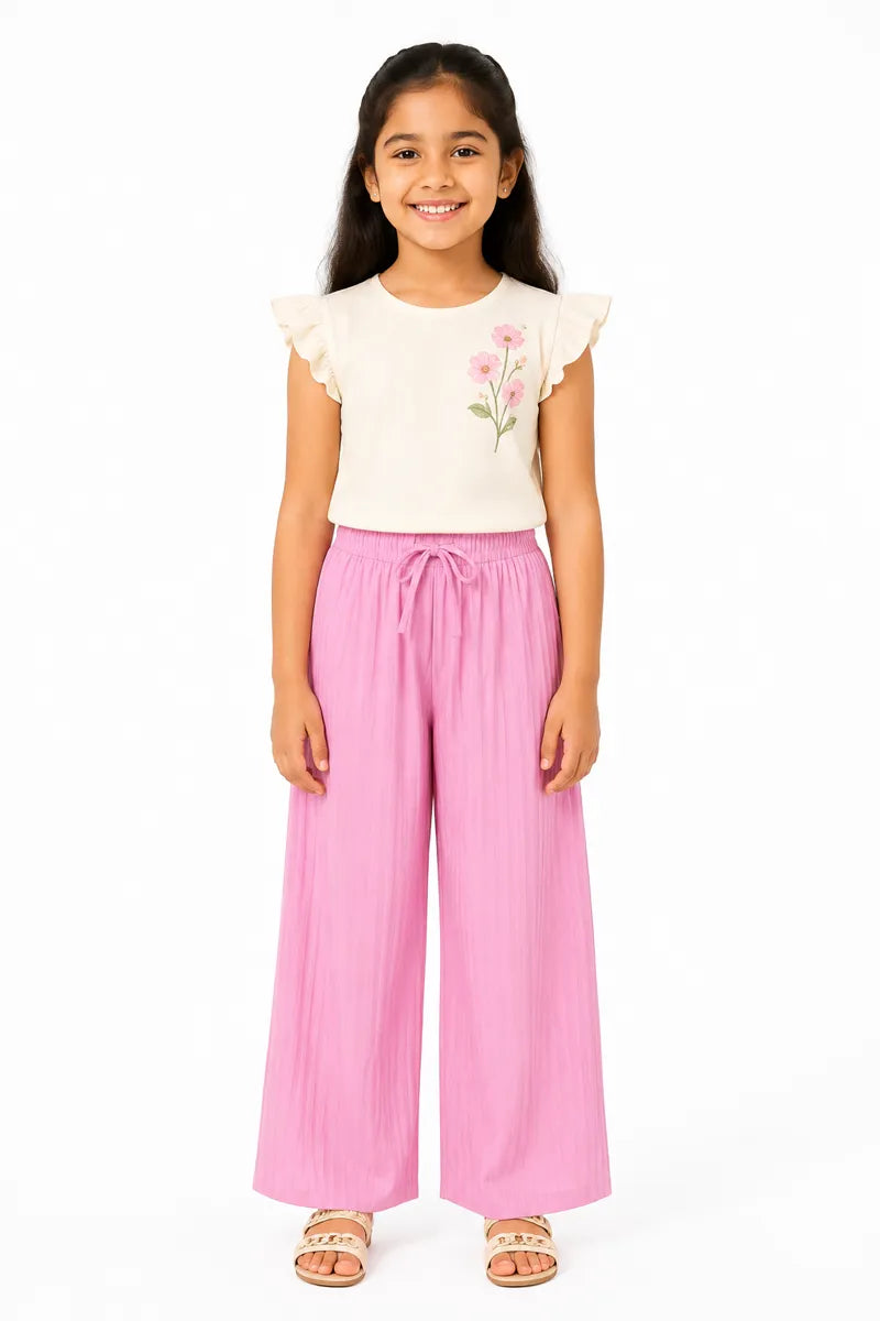 Girl's Lycra Solid Palazzos - Pink - View 32