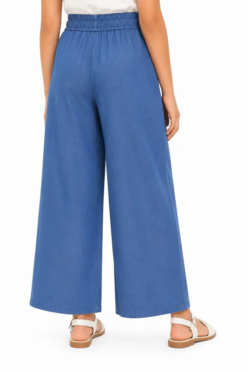 Girl's Denim Solid Palazzos - Blue - View 3