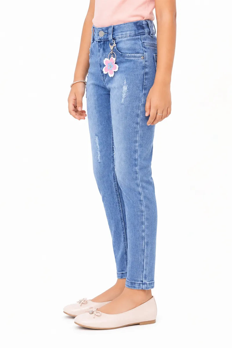 Girl's Denim Solid Mid Rise Jeans - Blue - View 2