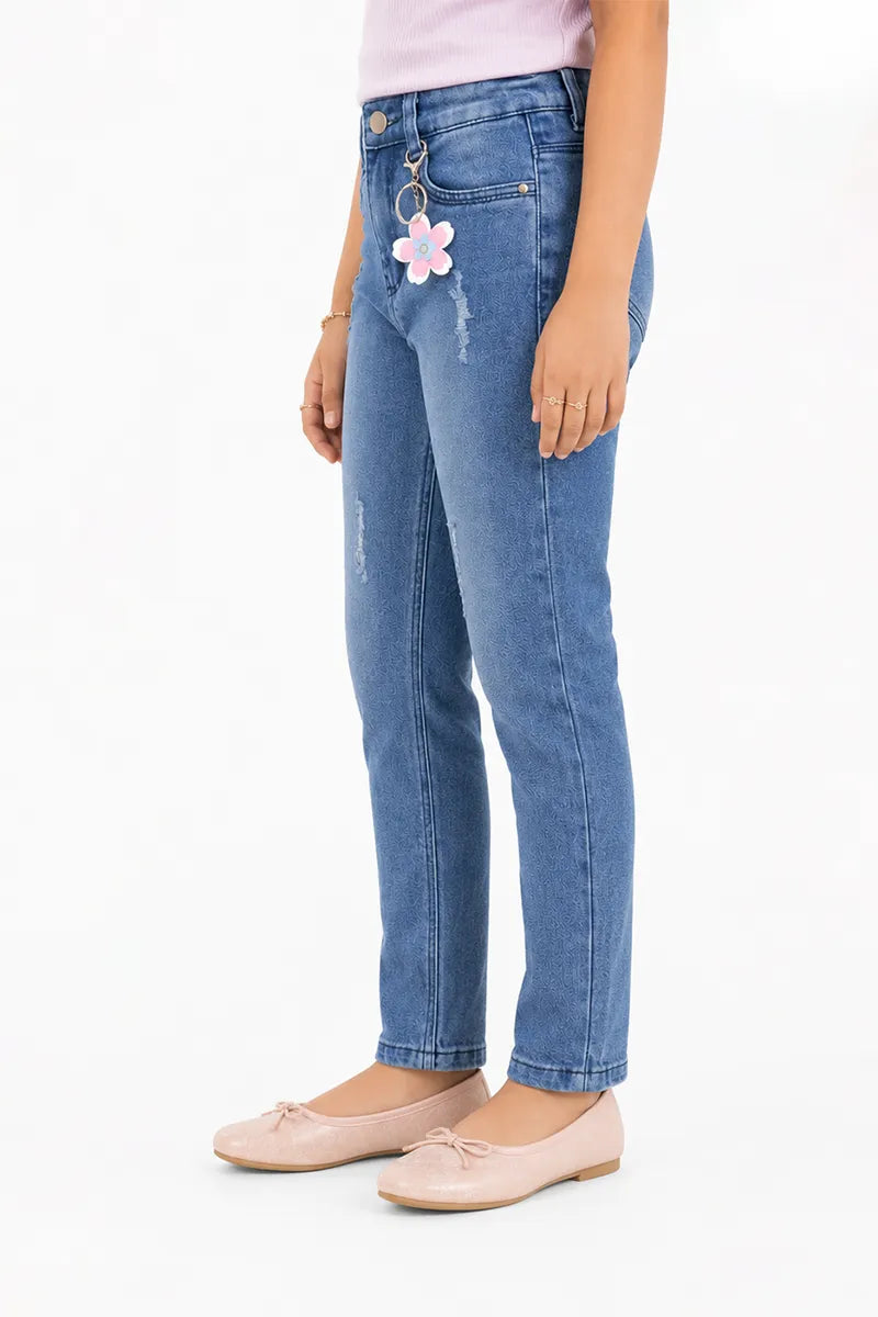 Girl's Denim Solid Mid Rise Jeans - Dark Blue - View 6