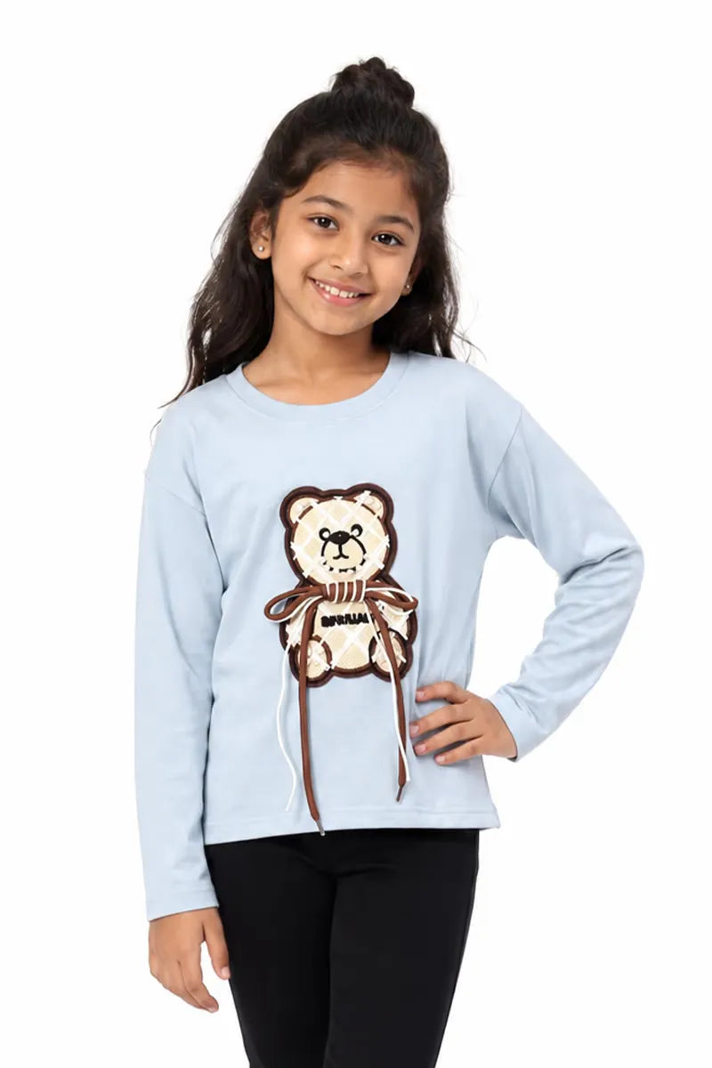 Lycra Solid T-Shirt for Girl - Blue Grey - View 1