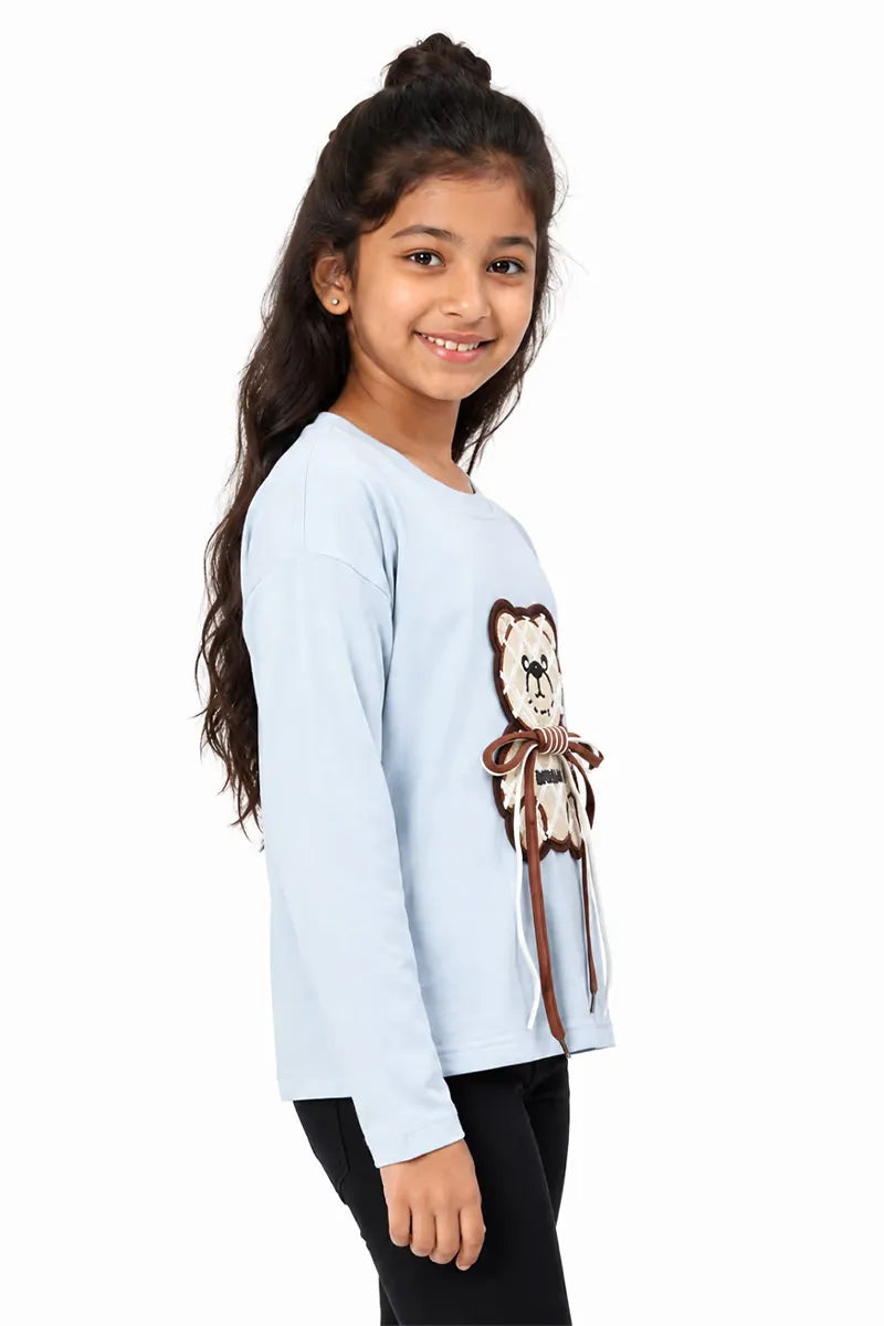 Lycra Solid T-Shirt for Girl - Blue Grey - View 2