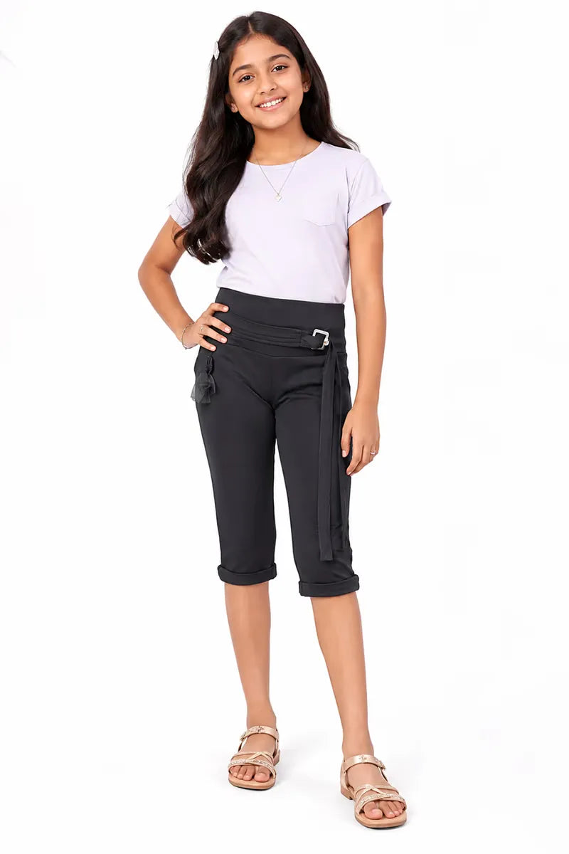 Girl's Lycra Solid Capri - Grey - View 8