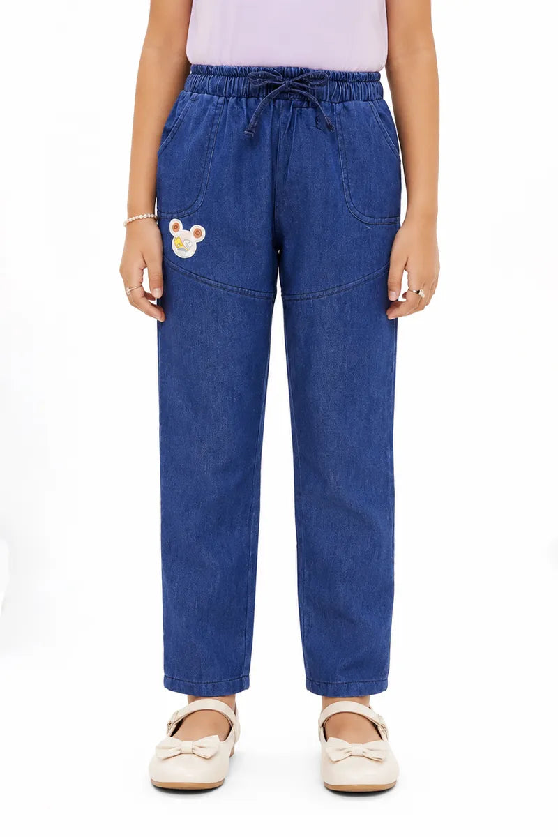 Girl's Denim Solid Mid Rise Jeans - Dark Blue - View 1