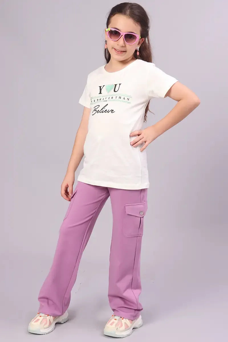 Girl's Cotton Lycra Solid Pants - Mauve - View 7