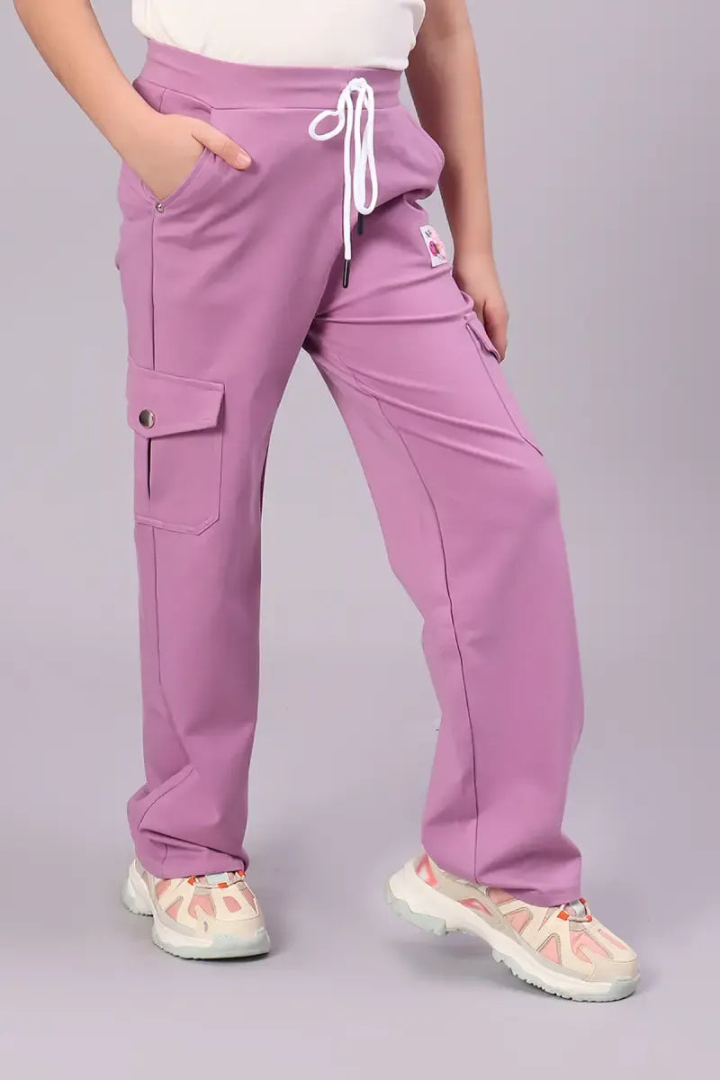 Girl's Cotton Lycra Solid Pants - Mauve - View 8