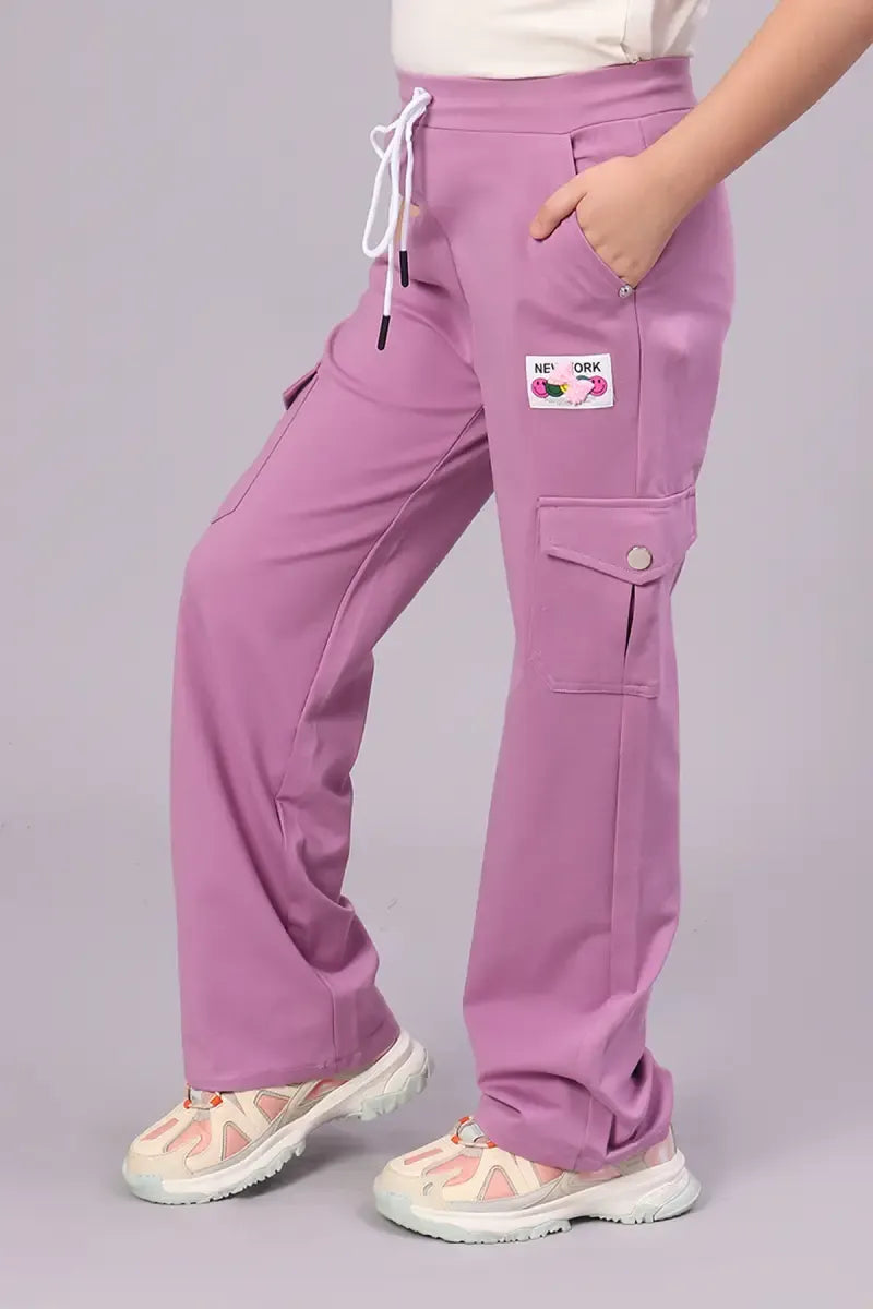 Girl's Cotton Lycra Solid Pants - Mauve - View 9