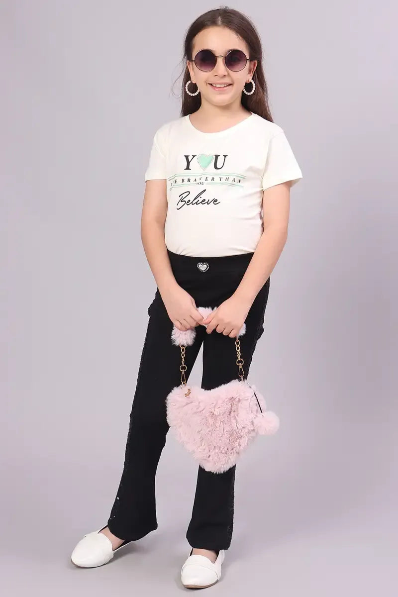 Girl's Lycra Solid Pant - Black - View 1