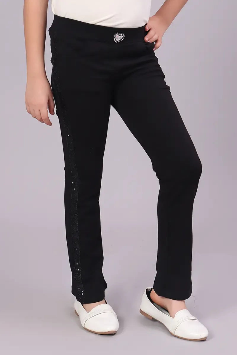 Girl's Lycra Solid Pant - Black - View 2