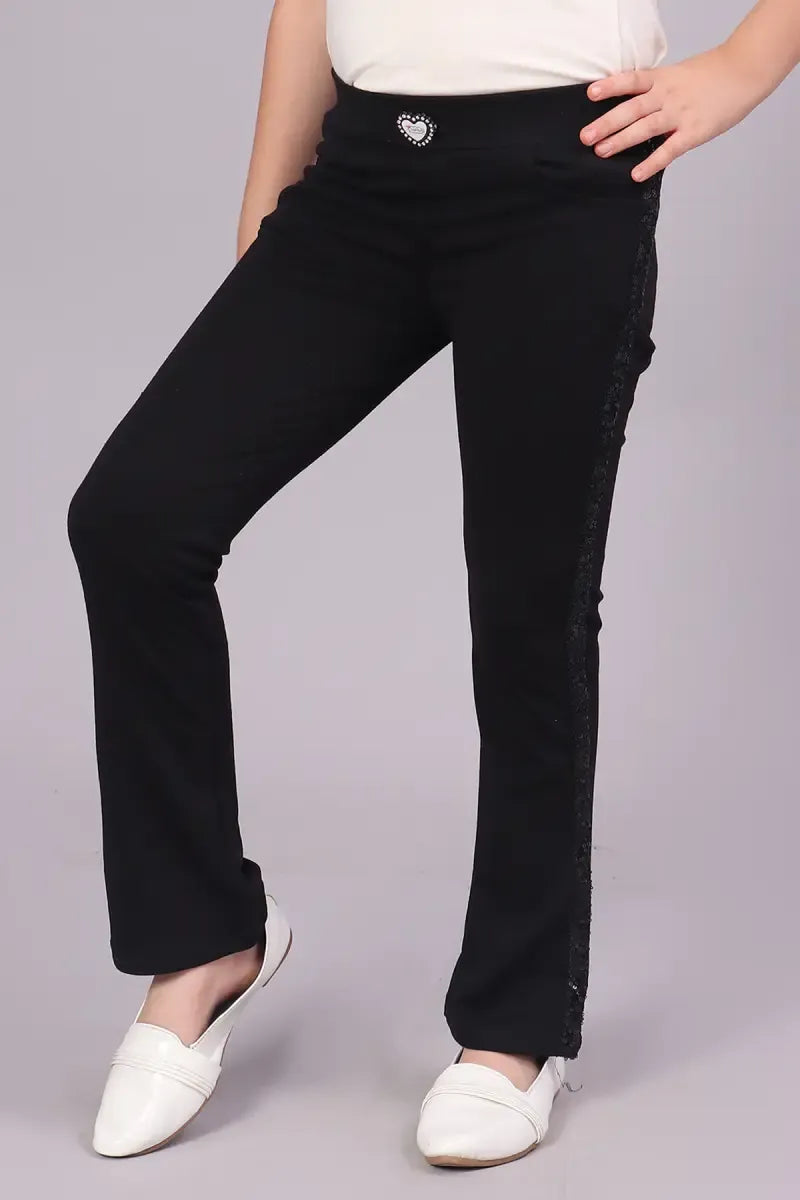 Girl's Lycra Solid Pant - Black - View 3