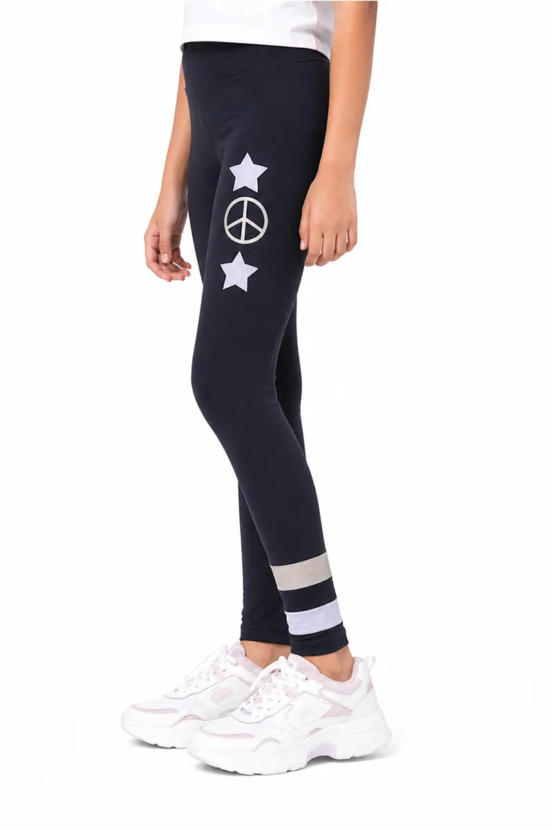 Girl's Cotton Lycra Printed Jeggings - Black - View 2