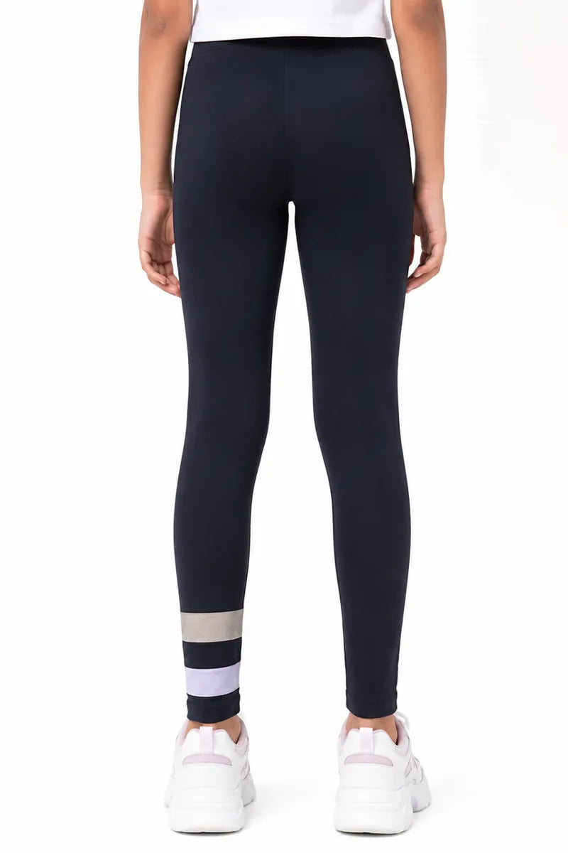 Girl's Cotton Lycra Printed Jeggings - Black - View 3