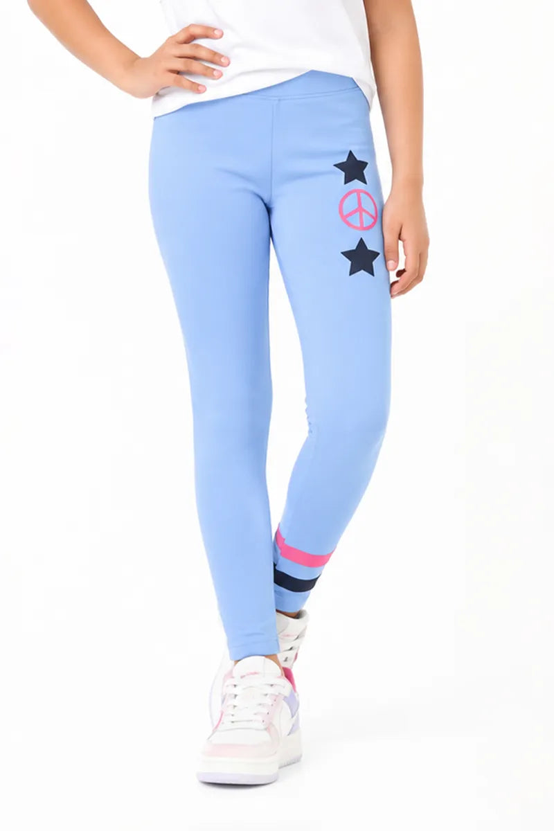 Girl's Cotton Lycra Printed Jeggings - Blue - View 5