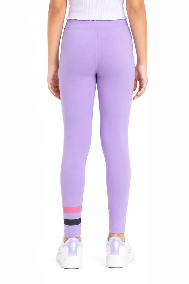 Girl's Cotton Lycra Printed Jeggings - Lavender - View 11