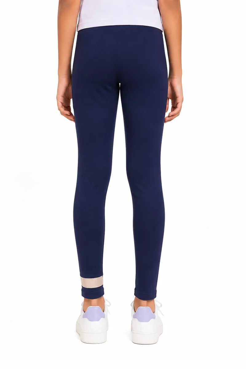 Girl's Cotton Lycra Printed Jeggings - Navy Blue - View 15