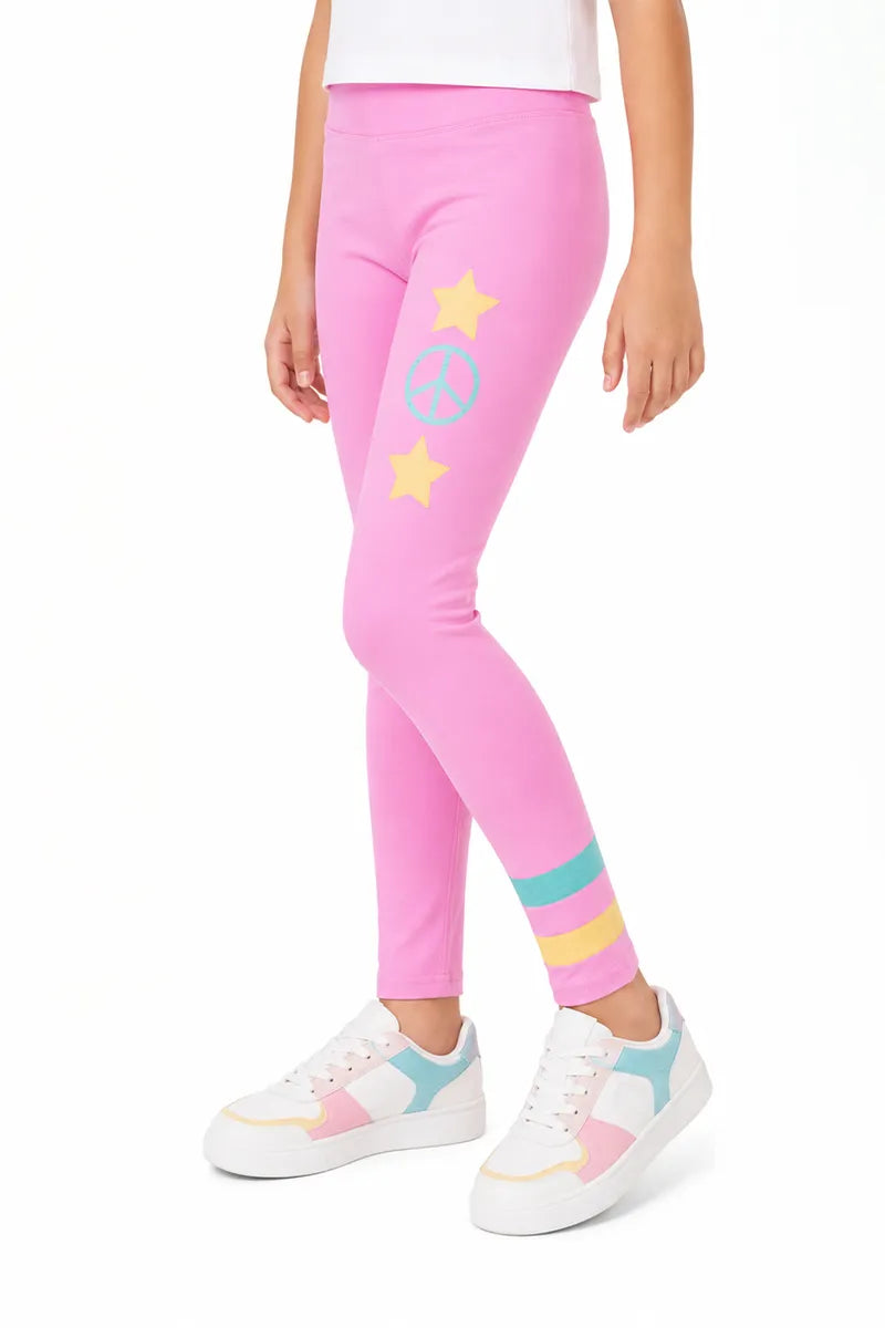 Girl's Cotton Lycra Printed Jeggings - Pink - View 18
