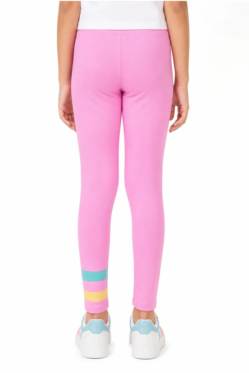 Girl's Cotton Lycra Printed Jeggings - Pink - View 19