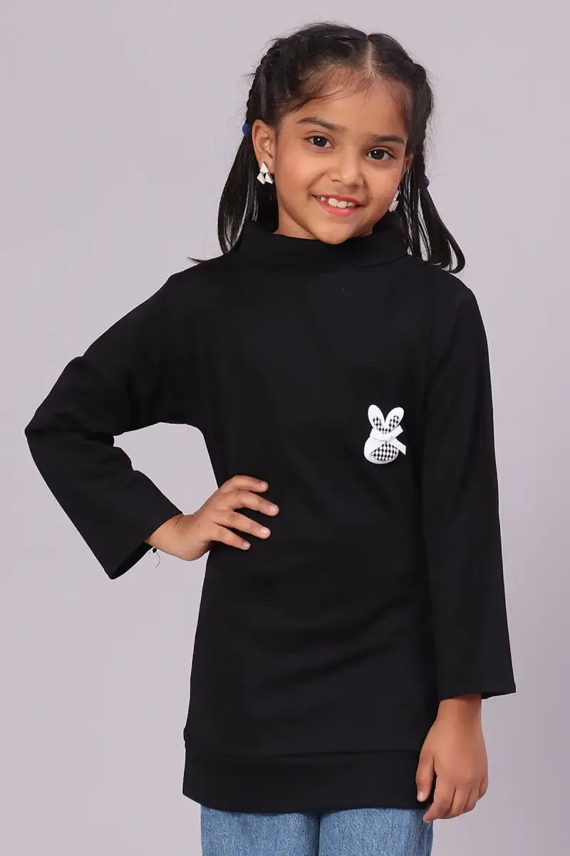 Lycra Solid T-Shirt for Girl - Black - View 1