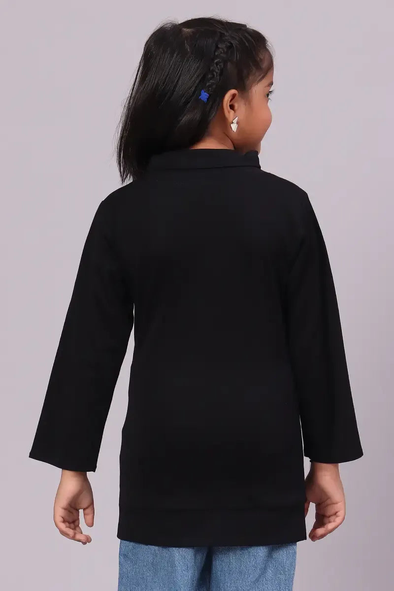 Lycra Solid T-Shirt for Girl - Black - View 2