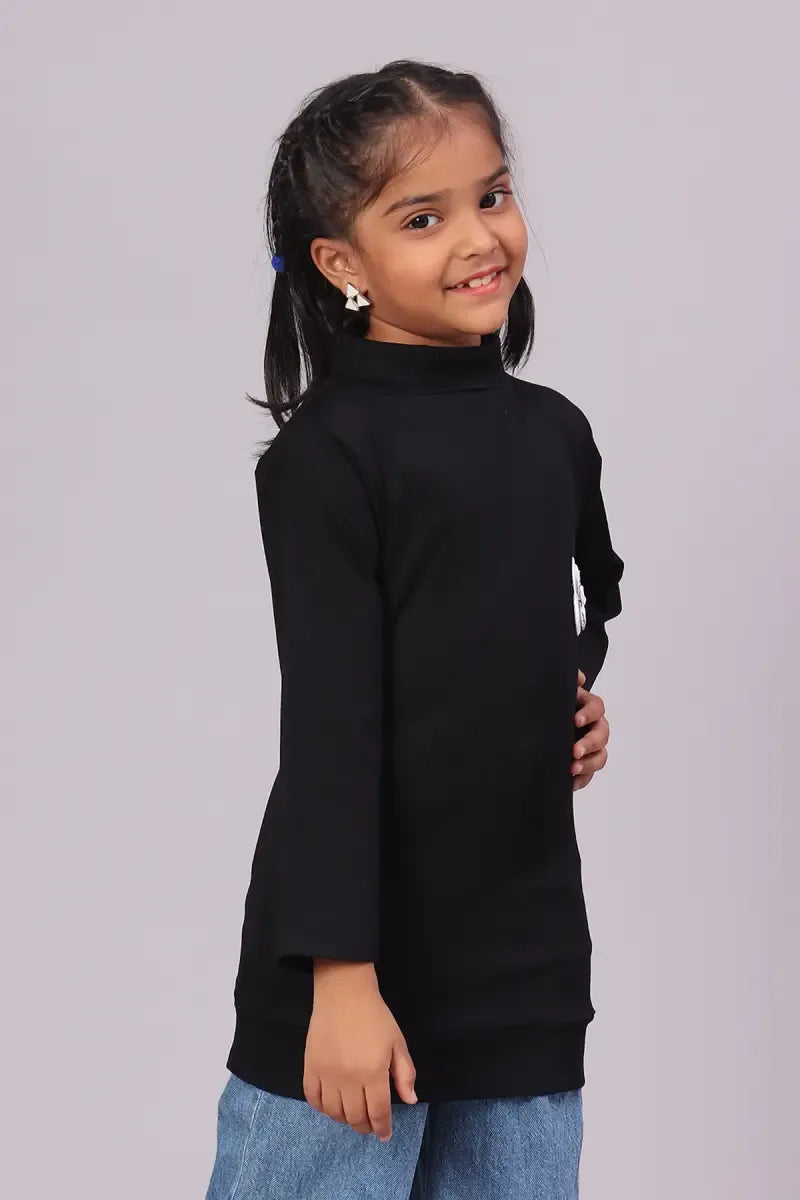 Lycra Solid T-Shirt for Girl - Black - View 3