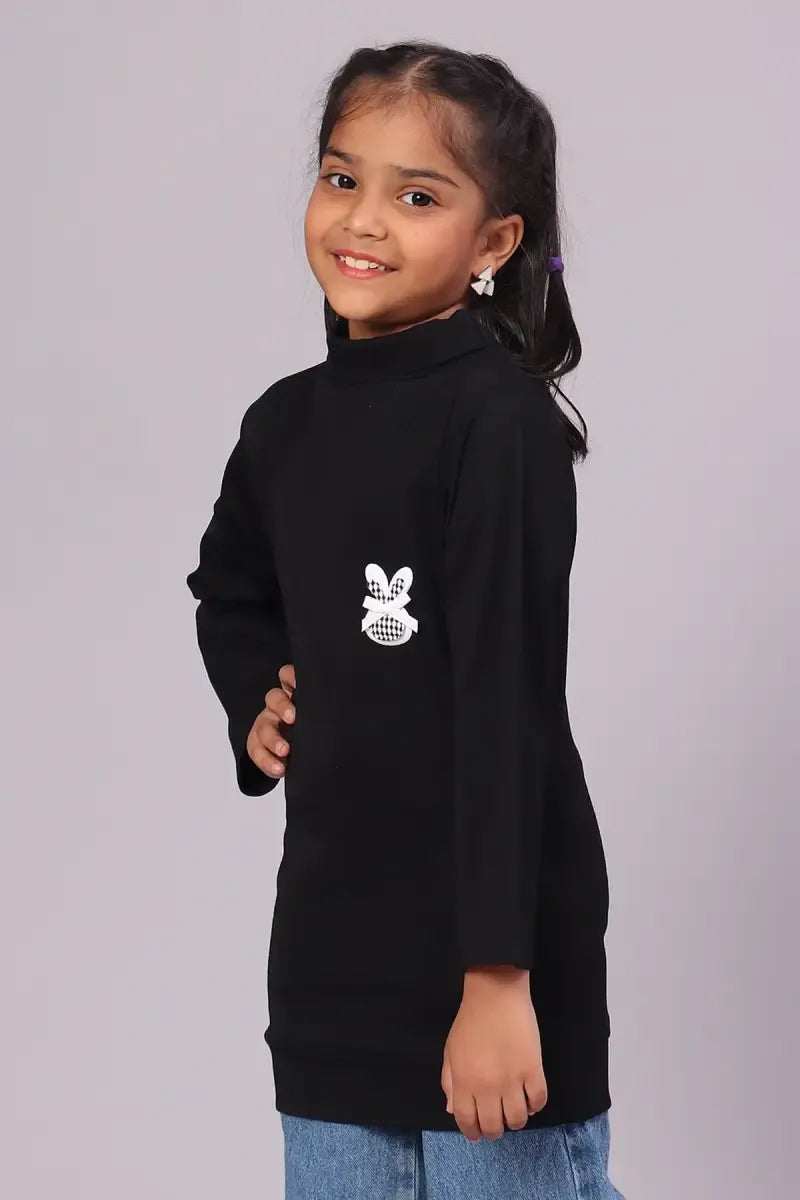 Lycra Solid T-Shirt for Girl - Black - View 4